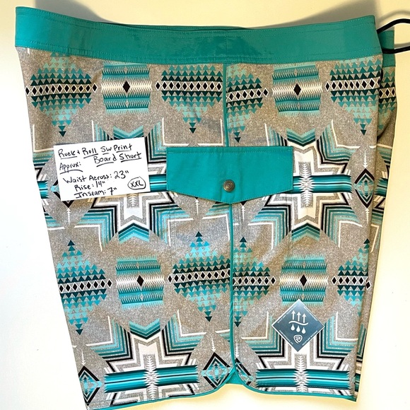 NWT Rock & Roll Denim 7" Board Shorts - Turquoise Southwest Pattern - Size XXL - Picture 2 of 8